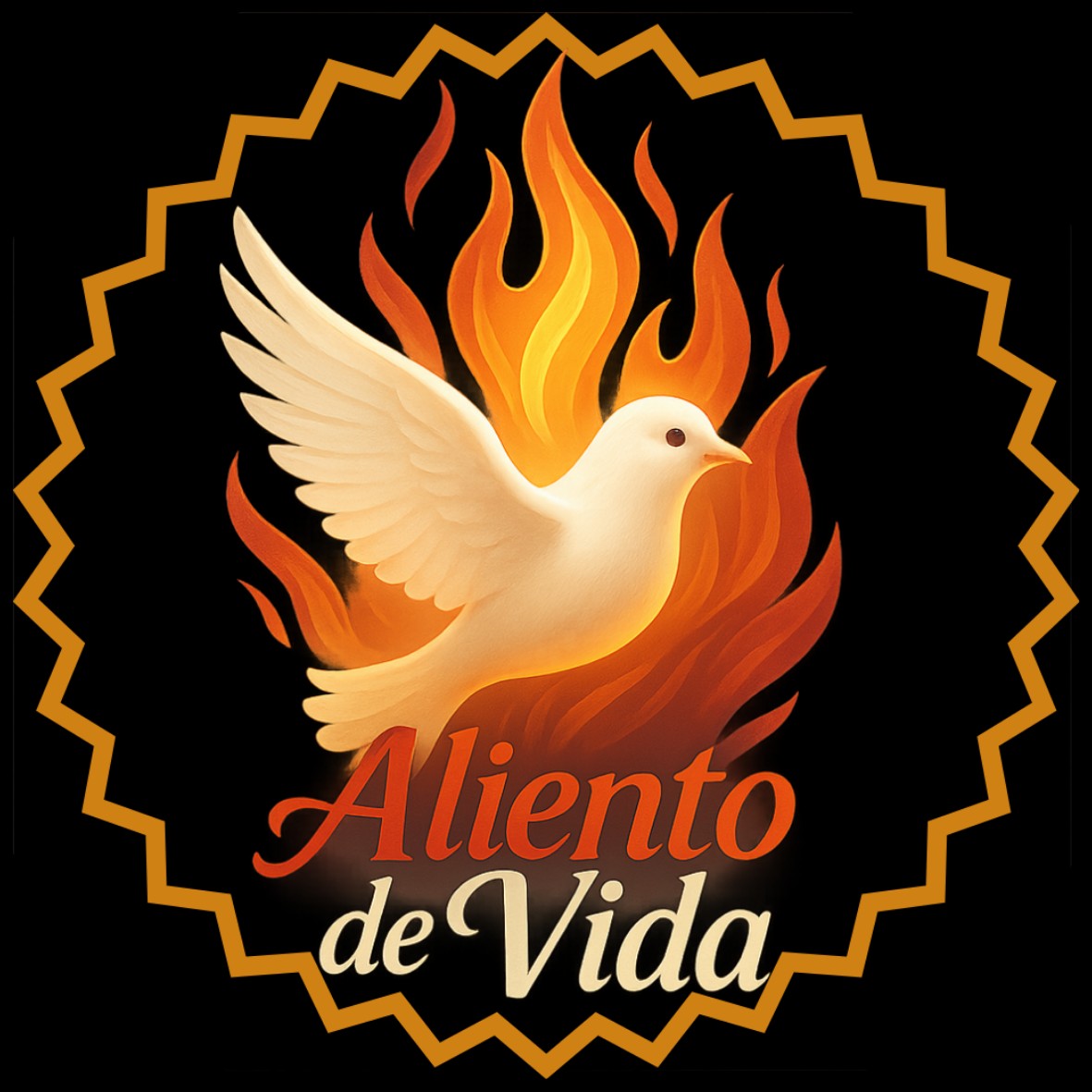 Emblema de la iglesia Aliento de Vida con marco dorado